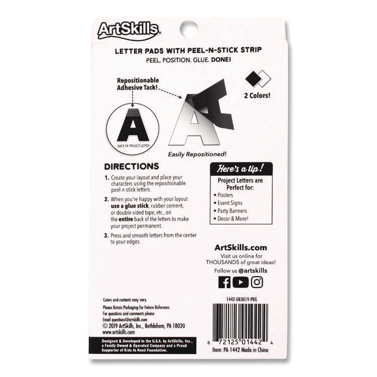 Black and White Poster Letters and Numbers, 10" Tall, Assorted Character Colors, 310/Pack