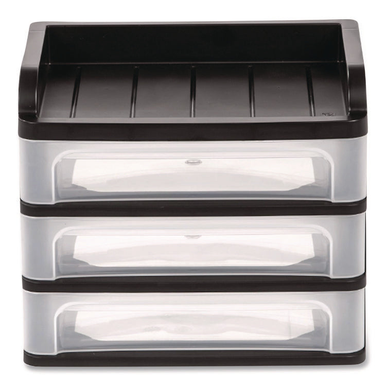 Small Three-Drawer Desktop Storage, 3 Sections, 9.13 X 6.88 X 8.13, Black/clear