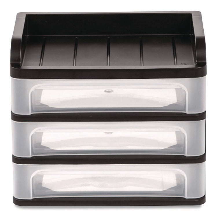 Medium Three-Drawer Desktop Storage, 3 Sections, Letter Size Files, 14.25 X 11.88 X 11.25, Black/clear