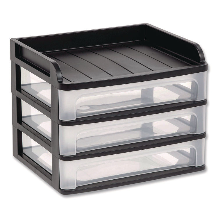 Medium Three-Drawer Desktop Storage, 3 Sections, Letter Size Files, 14.25 X 11.88 X 11.25, Black/clear
