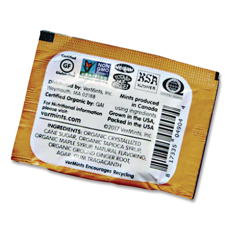 VerMints Organic Mints/Pastilles, Gingermint, 2 Mints/0.7 oz Individually Wrapped, 100/Box