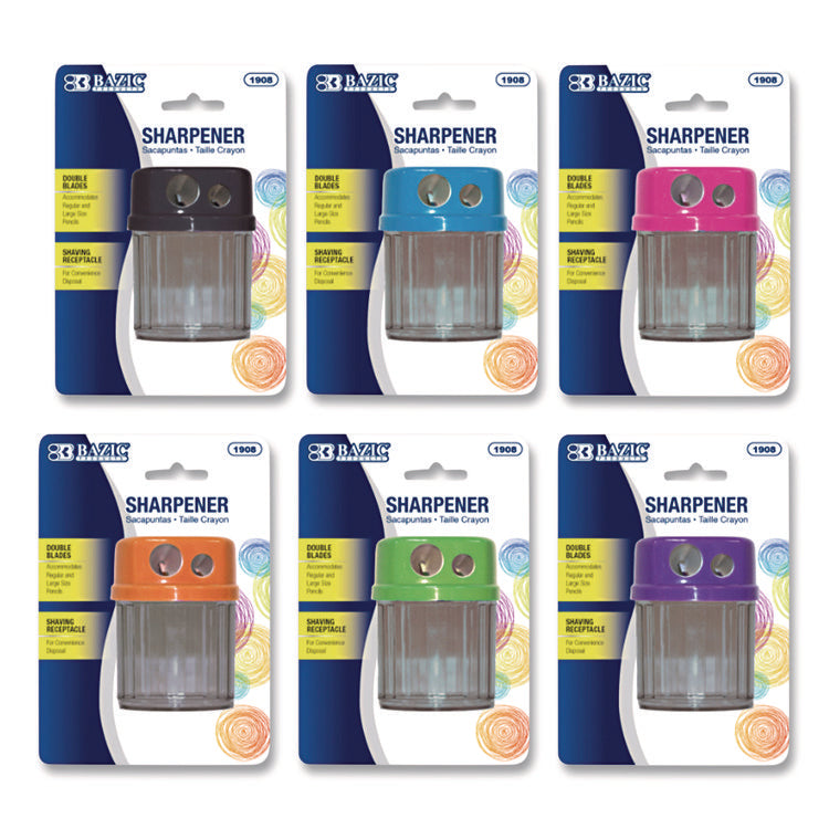 Dual Blades Sharpener with Round Receptacle, Two-Hole, 2.25 x 1.6, Randomly Assorted Colors