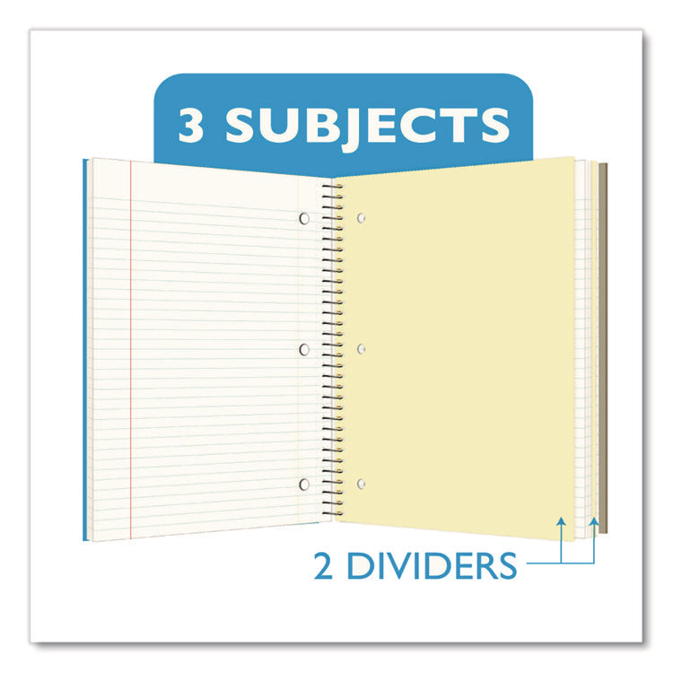 Spiral Notebooks, 3-Subject, Medium/College Rule, Randomly Assorted Cover Color, (120) 10.5 x 8 Sheets
