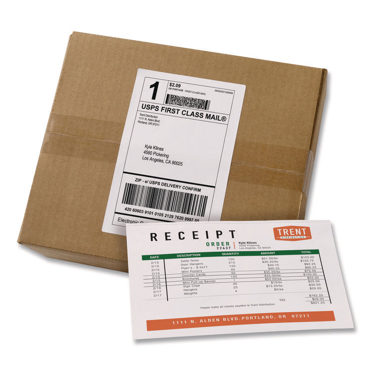 Shipping Labels With Paper Receipt Bulk Pack, Inkjet/laser Printers, 5.06 X 7.63, White, 100/box