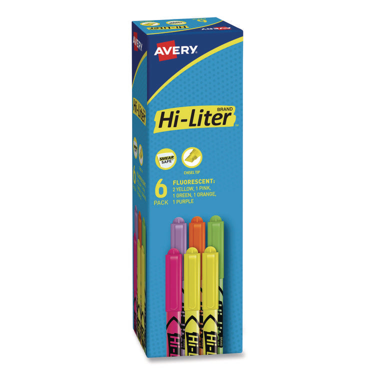 Hi-Liter Pen-Style Highlighters, Assorted Ink Colors, Chisel Tip, Assorted Barrel Colors, 6/set