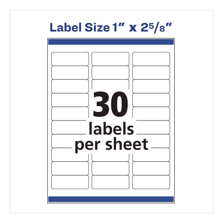 White Address Labels W/ Sure Feed Technology For Laser Printers, Laser Printers, 1 X 2.63, White, 30/sheet, 250 Sheets/box