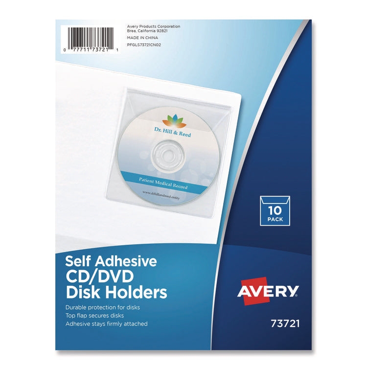 Self-Adhesive Media Pockets, 1 Disc Capacity, Clear, 10/Pack