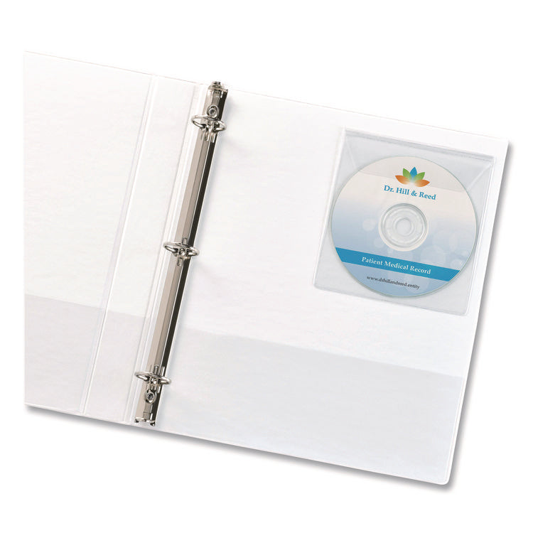 Self-Adhesive Media Pockets, 1 Disc Capacity, Clear, 10/Pack