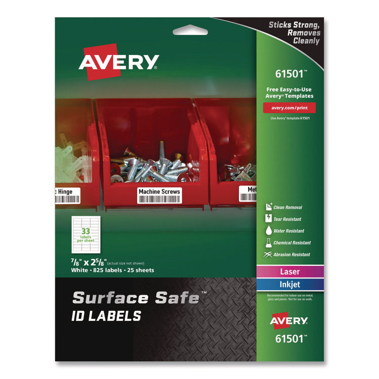 Surface Safe Id Labels, Inkjet/laser Printers, 0.88 X 2.63, White, 33/sheet, 25 Sheets/pack