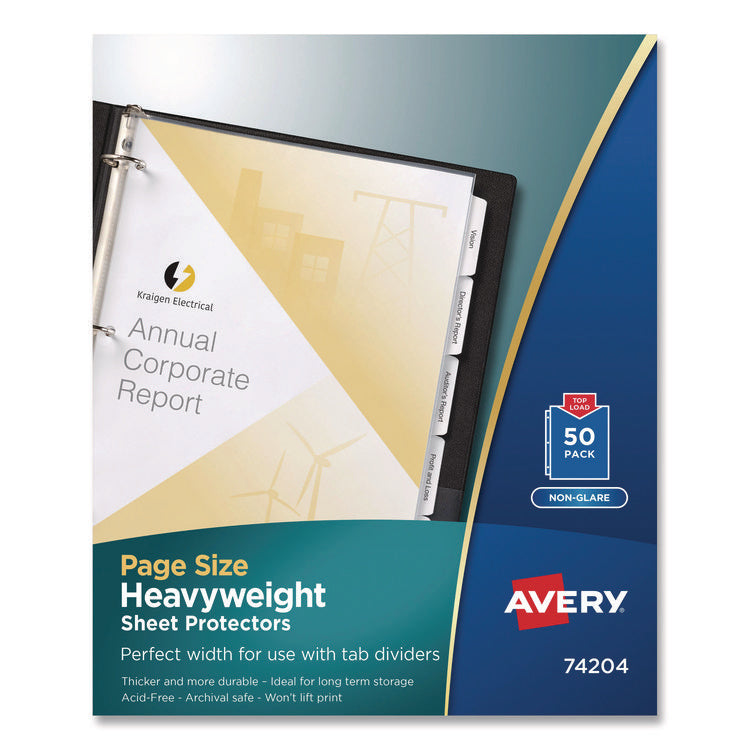 Page Size Heavyweight Three-Hole Punched Sheet Protector, Top Load 8.5 x 11 Insert, Nonglare Clear Front, 50/Box
