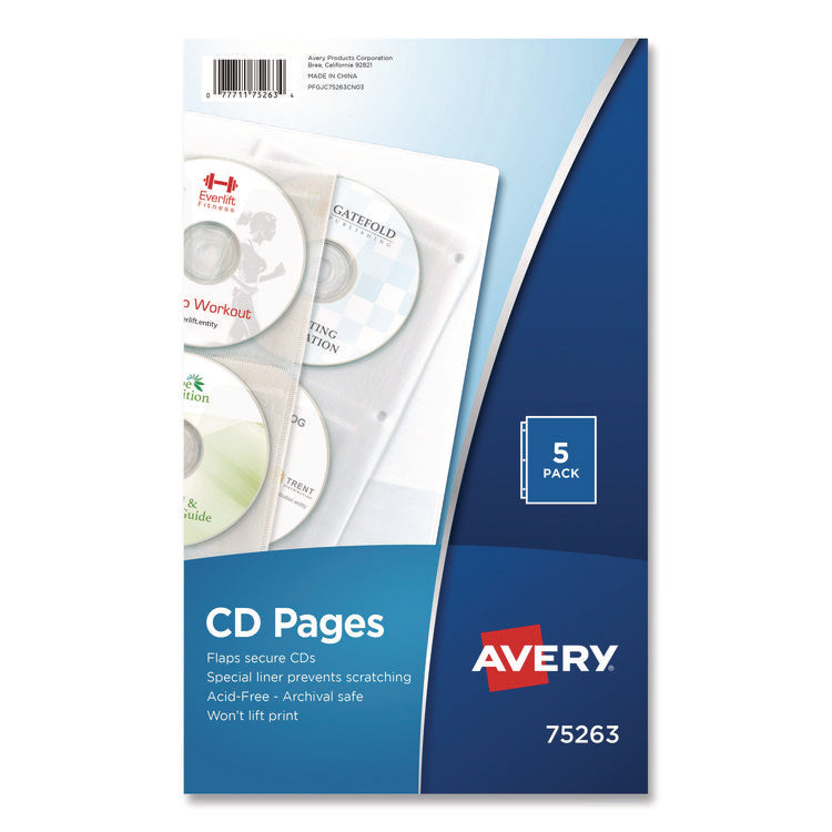Two-Sided CD Organizer Sheets for Three-Ring Binder, 4 Disc Capacity, Clear, 5/Pack