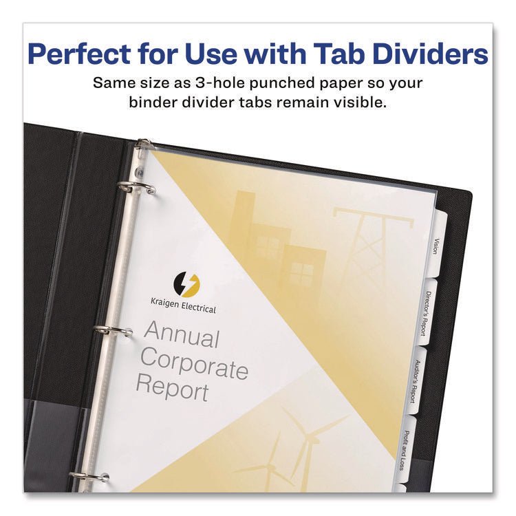 Page Size Heavyweight Three-Hole Punched Sheet Protector, Top Load 8.5 x 11 Insert, Nonglare Clear Front, 50/Box