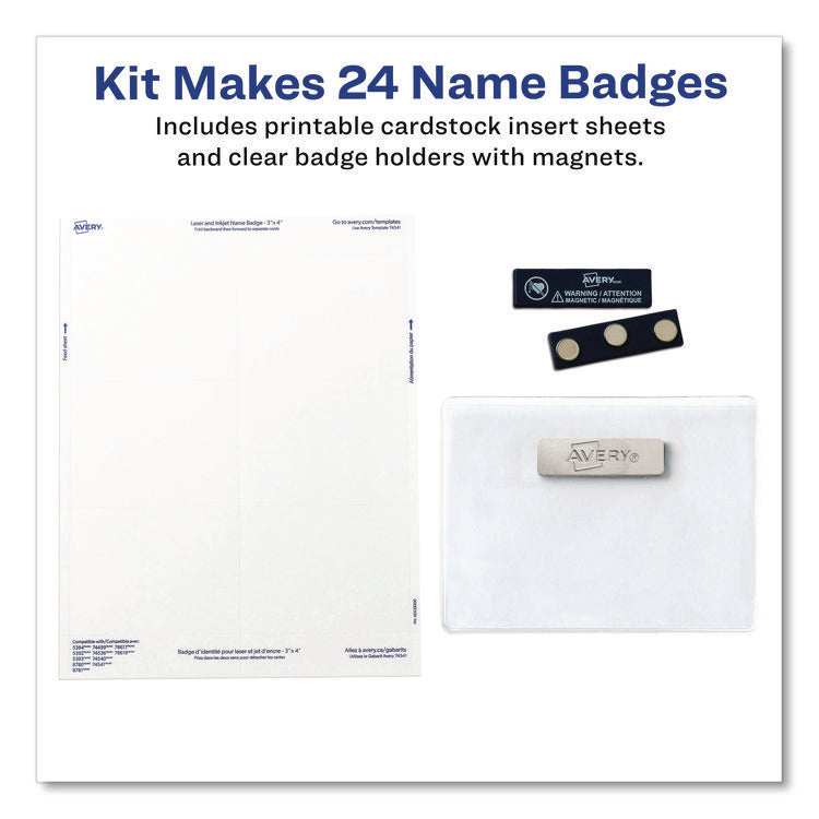 Magnetic Style Name Badge Kit, Horizontal, 4 X 3, White, 24/pack