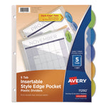Insertable Style Edge Tab Plastic 1-Pocket Dividers, 5-Tab, 11.25 x 9.25, Translucent, 1 Set