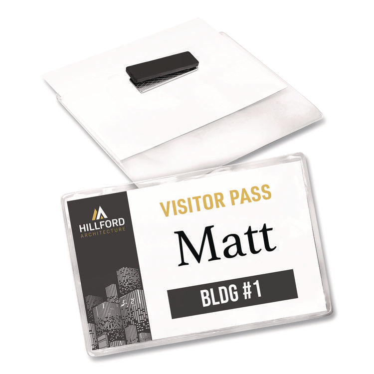 Magnetic Style Name Badge Kit, Horizontal, 4 X 3, White, 24/pack