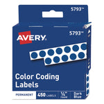 Handwrite-Only Permanent Self-Adhesive Round Color-Coding Labels in Dispensers, 0.25" dia, Dark Blue, 450/Roll, (5793)