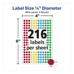 Handwrite-Only Self-Adhesive "See Through" Removable Round Color Dots, 0.25" dia, Assorted, 216/Sheet, 4 Sheets/Pack, (5796)