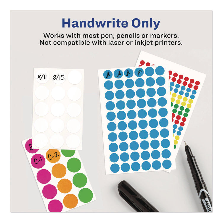 Handwrite-Only Self-Adhesive "See Through" Removable Round Color Dots, 0.25" dia, Assorted, 216/Sheet, 4 Sheets/Pack, (5796)