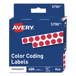 Handwrite-Only Permanent Self-Adhesive Round Color-Coding Labels in Dispensers, 0.25" dia, Red, 450/Roll, (5790)