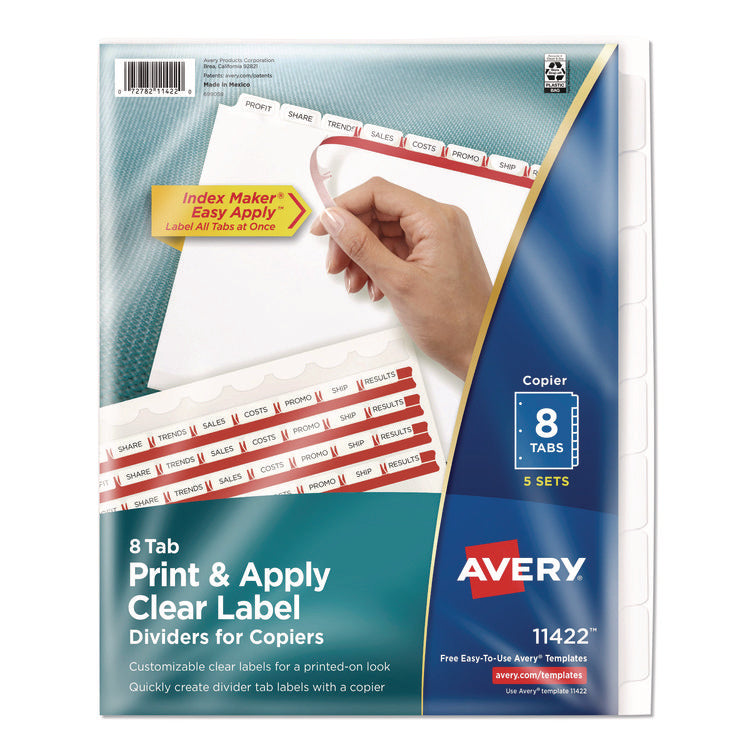 Print and Apply Index Maker Clear Label Dividers, Copiers, 8-Tab, 11 x 8.5, White, 5 Sets