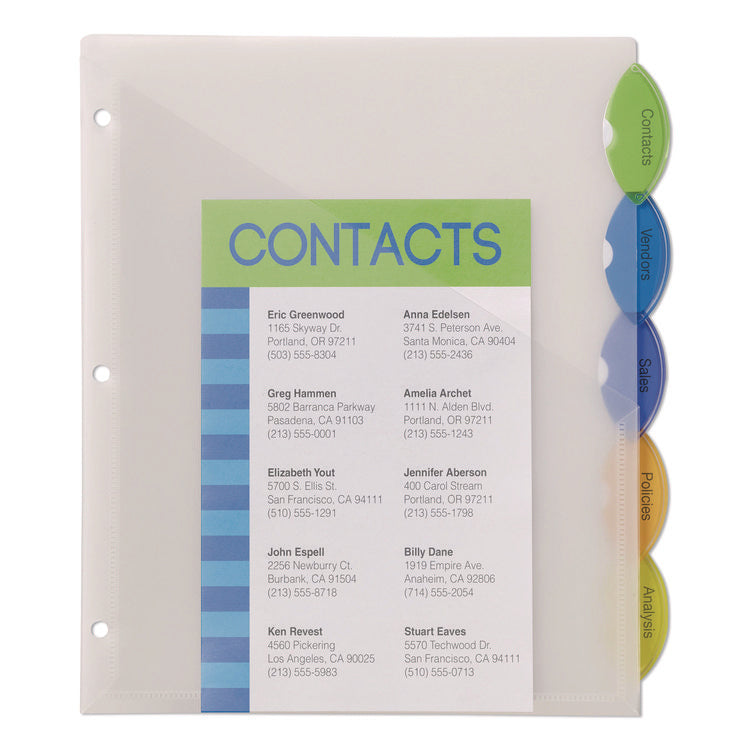 Insertable Style Edge Tab Plastic 1-Pocket Dividers, 5-Tab, 11.25 x 9.25, Translucent, 1 Set