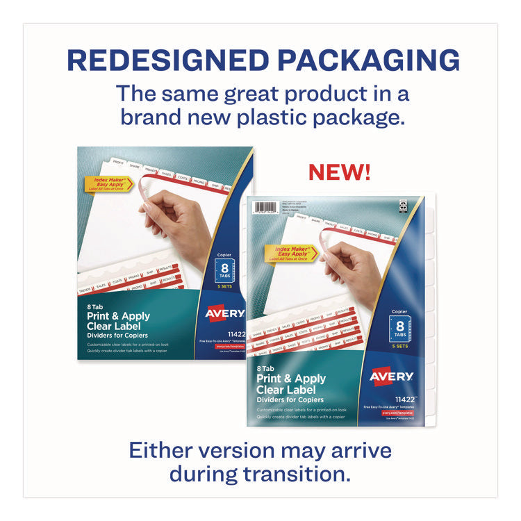 Print and Apply Index Maker Clear Label Dividers, Copiers, 8-Tab, 11 x 8.5, White, 5 Sets