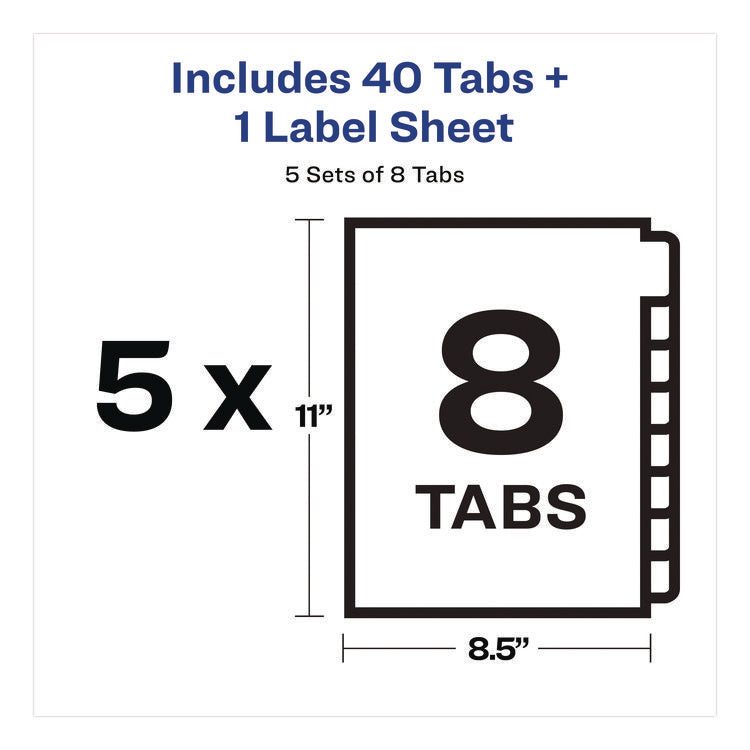 Print and Apply Index Maker Clear Label Dividers, Copiers, 8-Tab, 11 x 8.5, White, 5 Sets