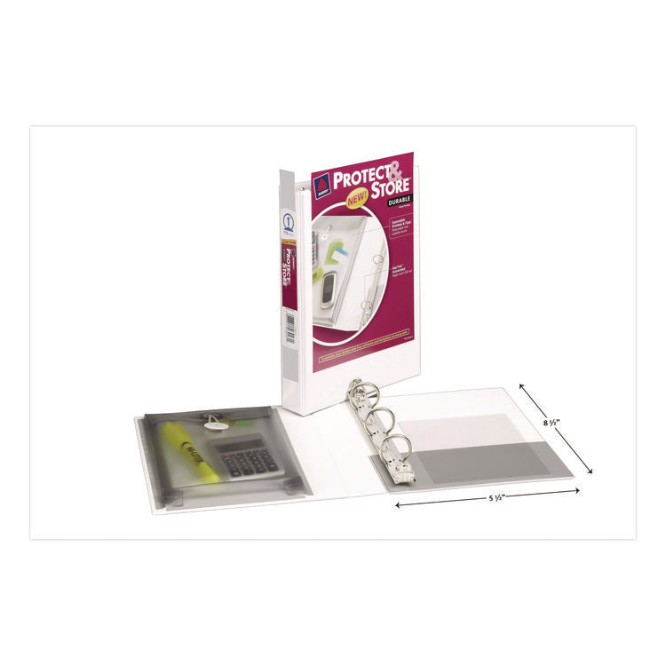 Mini Size Protect And Store View Binder With Round Rings, 3 Rings, 1" Capacity, 8.5 X 5.5, White