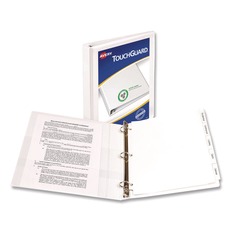 Touchguard Protection Heavy-Duty View Binders With Slant Rings, 3 Rings, 1" Capacity, 11 X 8.5, White