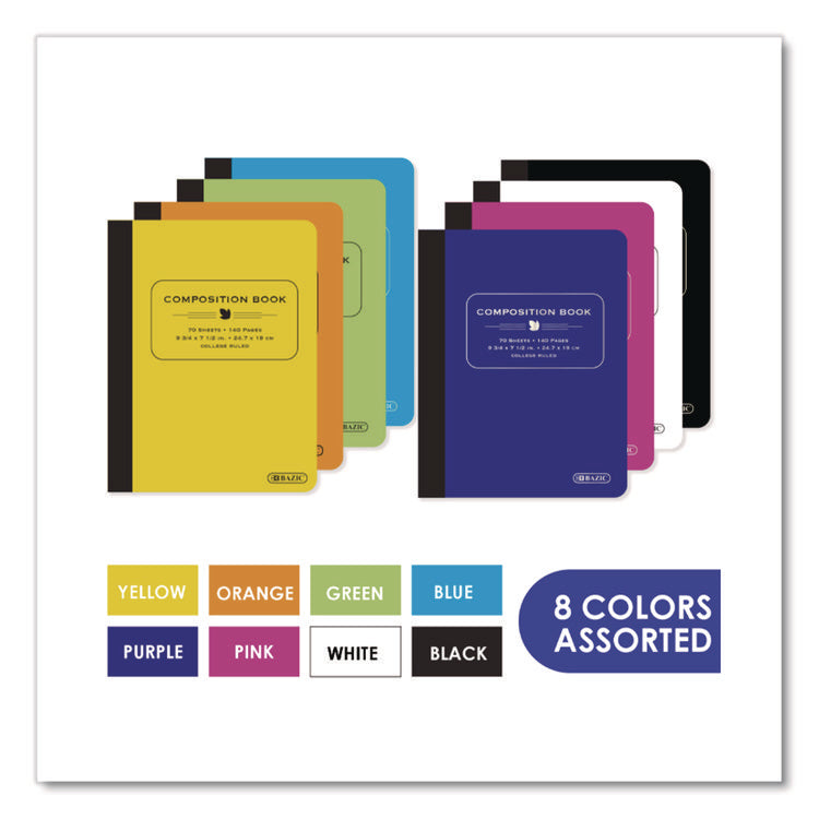 Poly Cover Composition Books, Medium/College Rule, Randomly Assorted Cover Color, (70) 9.75 x 7 Sheets