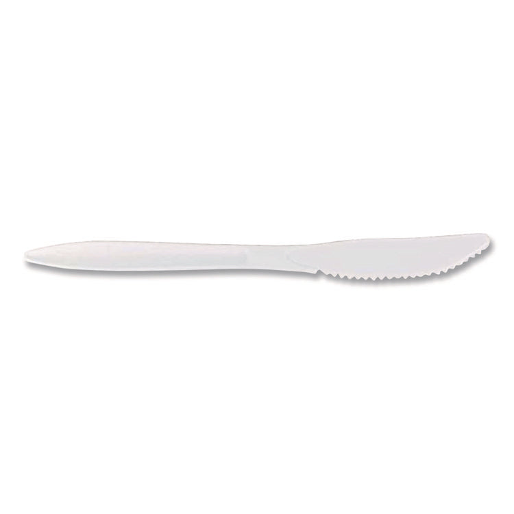 Mediumweight Polypropylene Cutlery, Knife, Plastic, White, 1,000/Carton