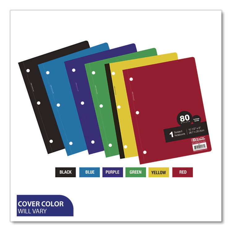 Wireless Notebooks, 1-Subject, Medium/College Rule, Randomly Assorted Cover Color, (80) 10.5 x 7.5 Sheets