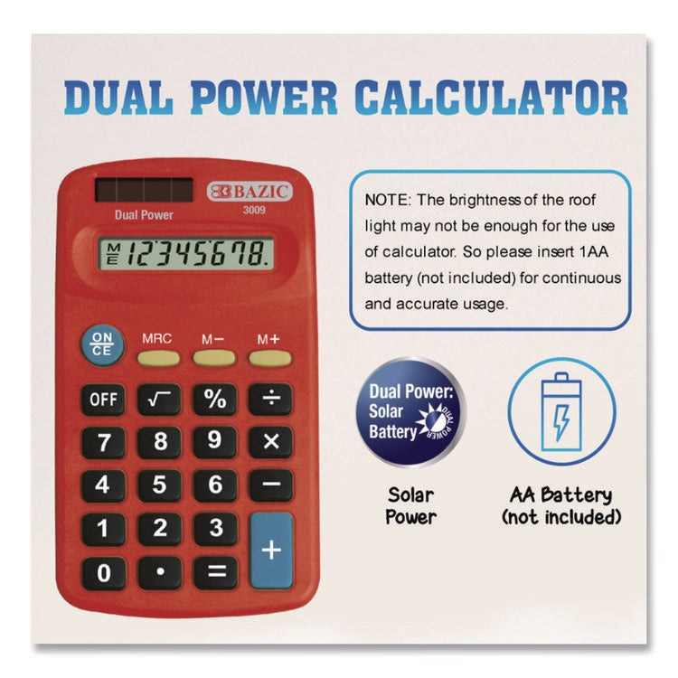 Dual Power Pocket Size Calculator, 8-Digit, LCD