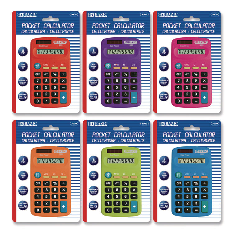 Dual Power Pocket Size Calculator, 8-Digit, LCD
