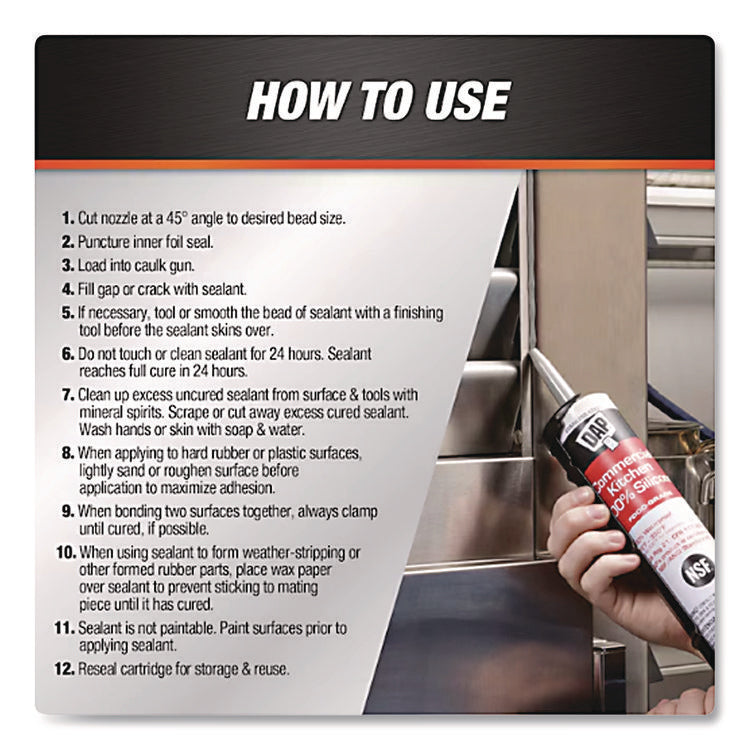 Commercial Kitchen Silicone Sealant, 9.8 oz Tube, White