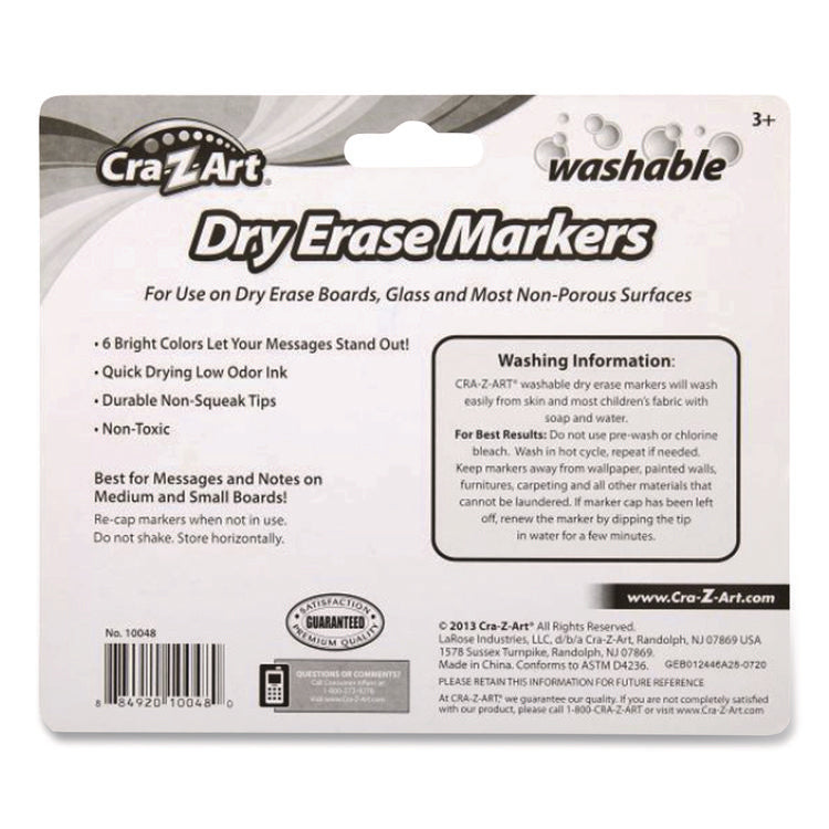 Washable Dry Erase Markers, Broad, Bullet Tip, Assorted Colors, 6/Set