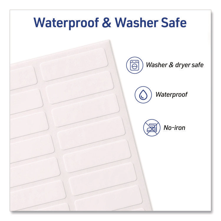 No-Iron Fabric Labels, 0.5 x 1.75, White, 18/Sheet, 3 Sheets/Pack
