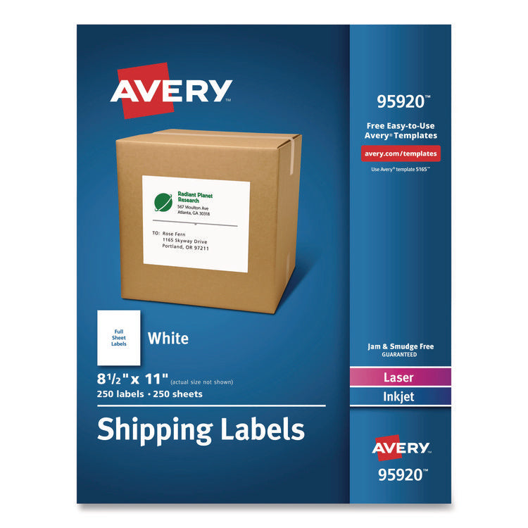 White Shipping Labels-Bulk Packs, Inkjet/laser Printers, 8.5 X 11, White, 250/box