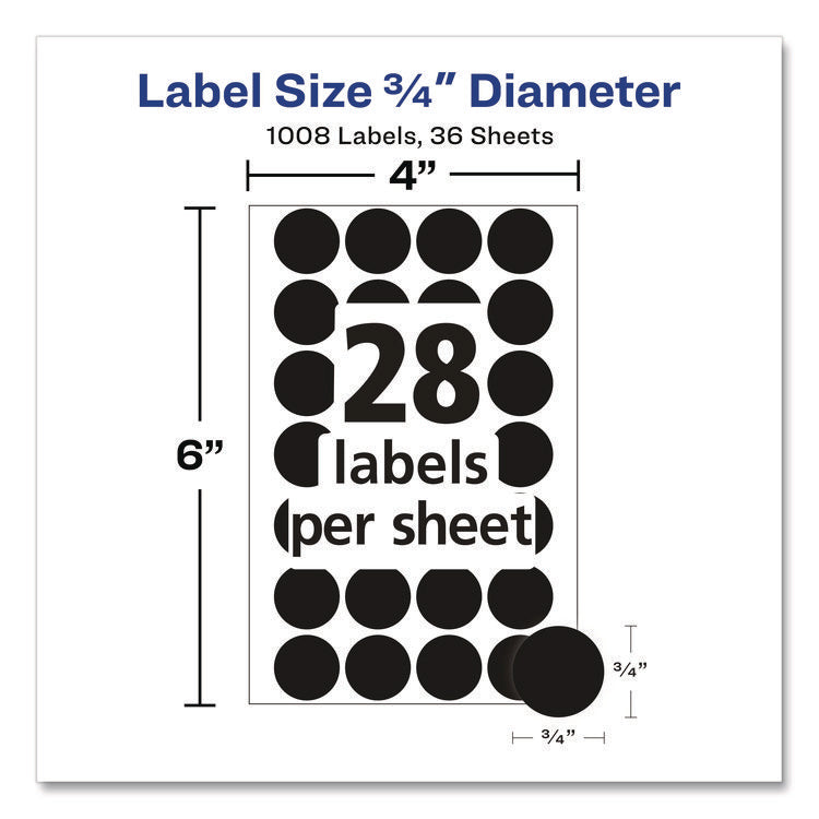 Handwrite Only Self-Adhesive Removable Round Color-Coding Labels, 0.75" dia, Black, 28/Sheet, 36 Sheets/Pack, (5459)