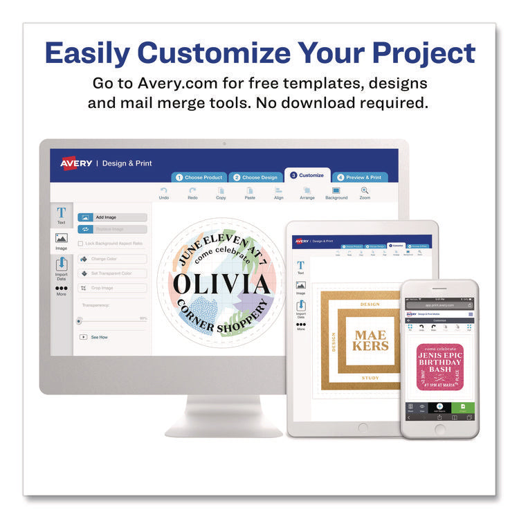 Vibrant Laser Color-Print Labels w/ Sure Feed, 1.25 x 2.38, White, 450/Pack