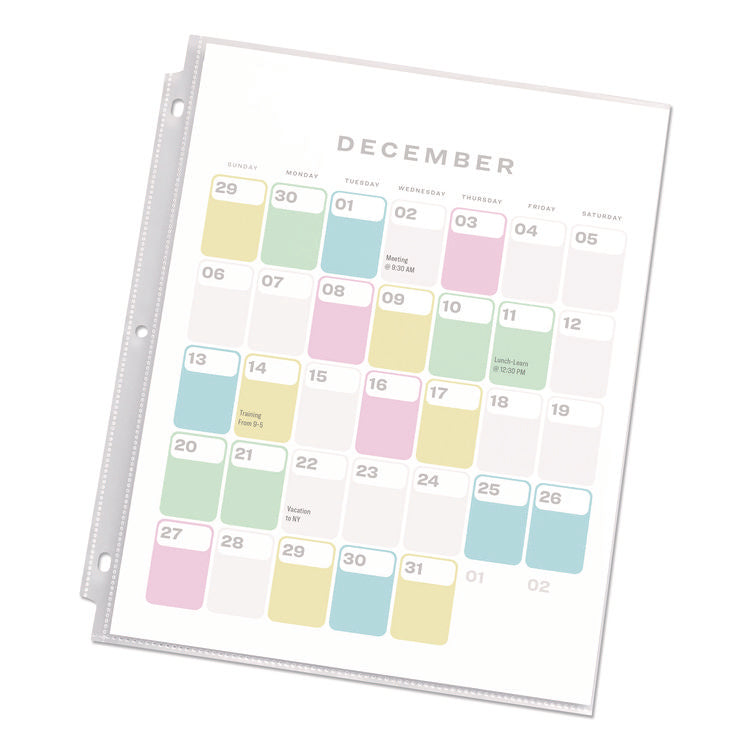 Economy Weight Sheet Protector, Light-Duty, Side: 3-Hole Punched, Top Load 8.5 x 11 Insert, Semi-Clear Front, 100/Box