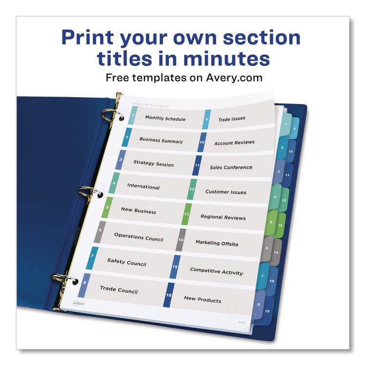 Customizable TOC Ready Index Double Column Multicolor Tab Dividers, 16-Tab, 1 to 16, 11 x 8.5, White, 1 Set