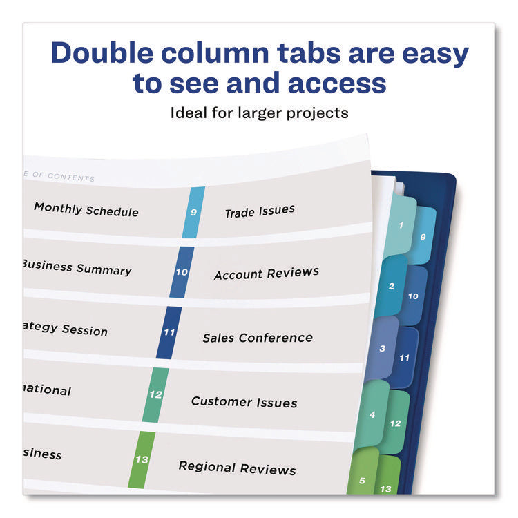Customizable TOC Ready Index Double Column Multicolor Tab Dividers, 16-Tab, 1 to 16, 11 x 8.5, White, 1 Set