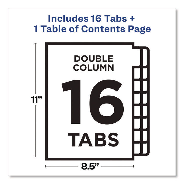 Customizable TOC Ready Index Double Column Multicolor Tab Dividers, 16-Tab, 1 to 16, 11 x 8.5, White, 1 Set