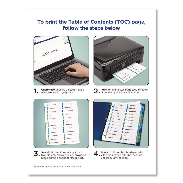 Customizable TOC Ready Index Double Column Multicolor Tab Dividers, 16-Tab, 1 to 16, 11 x 8.5, White, 1 Set