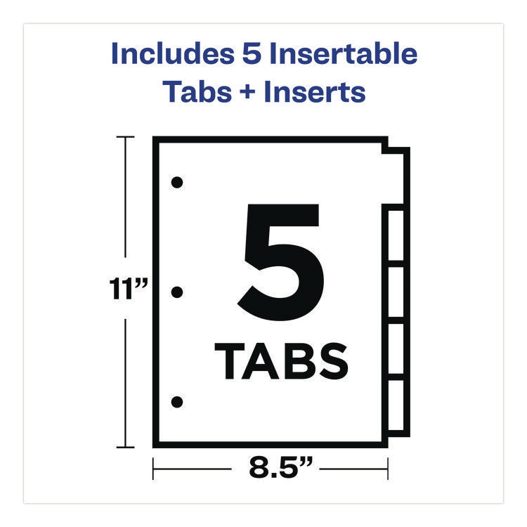 Plastic Insertable Dividers, 5-Tab, 11 x 8.5, Assorted Tabs, 1 Set