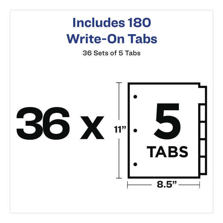 Write and Erase Plain-Tab Paper Dividers, 5-Tab, 11 x 8.5, White, 36 Sets