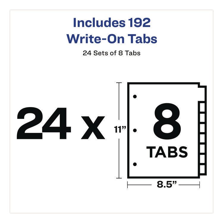 Write and Erase Plain-Tab Paper Dividers, 8-Tab, 11 x 8.5, White, 24 Sets