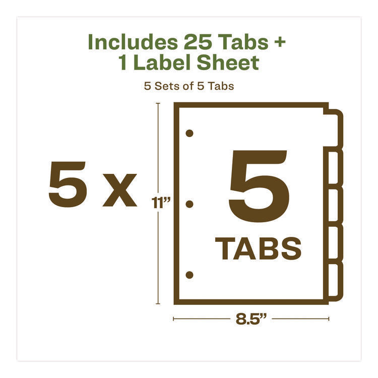 Index Maker Ecofriendly Print And Apply Clear Label Dividers With White Tabs, 5-Tab, 11 X 8.5, White, 5 Sets