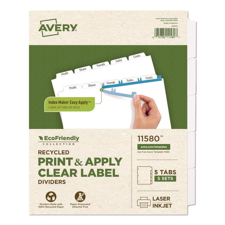 Index Maker Ecofriendly Print And Apply Clear Label Dividers With White Tabs, 5-Tab, 11 X 8.5, White, 5 Sets
